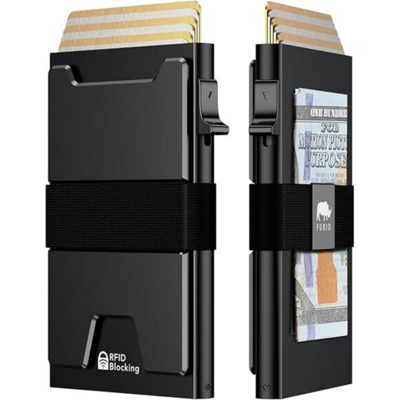 Slim RFID Blocking Wallet for Men Metal Pop Up Card Holder with Money Clip - Picture 8 of 8